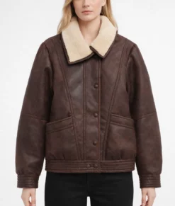 Penny Women's Distressed Brown Aviator Leather Jacket-Front