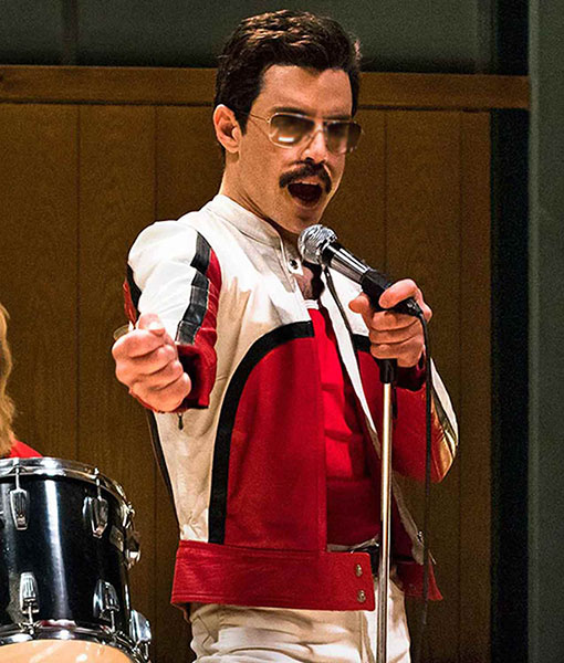 Rami Malek Bohemian Rhapsody Red and White Leather Jacket