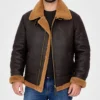 Victor Men's Black Hooded B-3 Bomber Leather Jacket-Front