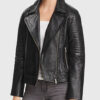 Kimberley Women's Black Leather Biker Jacket - Black Leather Biker Jacket for Women - Front View