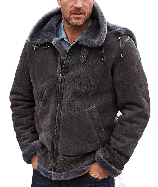 Anderson Grey Shearling B-3 Bomber Jacket With Hood