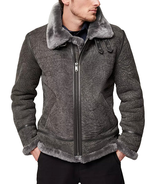 Anderson Grey Shearling B-3 Bomber Jacket With Hood