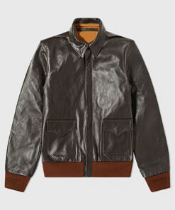 Augustus Men's Dark Brown A-1 Bomber Leather Jacket - Dark Brown A-1 Bomber Leather Jacket for Men - Without Model View