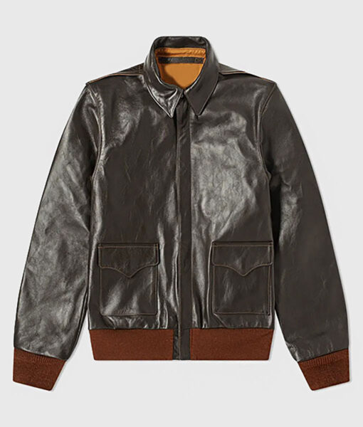 Augustus Men's Dark Brown A-1 Bomber Leather Jacket - Dark Brown A-1 Bomber Leather Jacket for Men - Without Model View