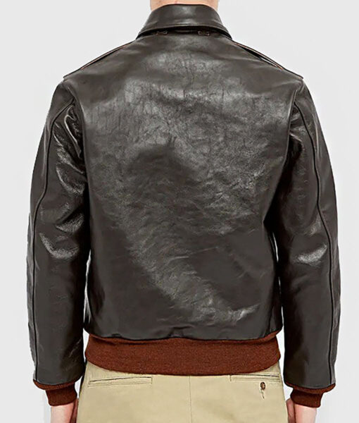 Augustus Men's Dark Brown A-1 Bomber Leather Jacket - Dark Brown A-1 Bomber Leather Jacket for Men - Back View