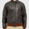 Augustus Men's Dark Brown A-1 Bomber Leather Jacket - Dark Brown A-1 Bomber Leather Jacket for Men - Front View