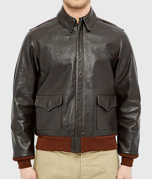 Augustus Men's Dark Brown A-1 Bomber Leather Jacket - Dark Brown A-1 Bomber Leather Jacket for Men - Front View