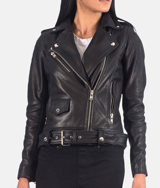 Bethany Black Leather Biker Jacket