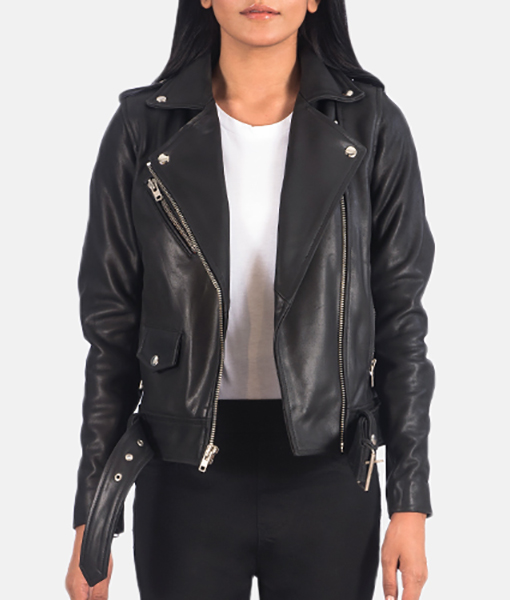 Bethany Black Leather Biker Jacket