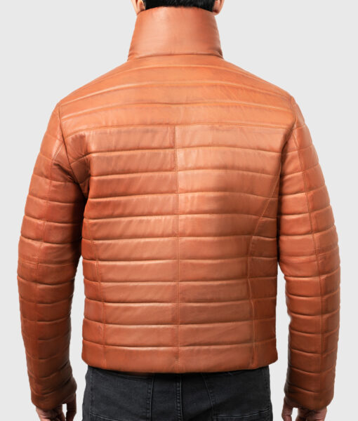 Comptan Men's Brown Quilted Bomber Leather Jacket - Brown Quilted Bomber Leather Jacket for Men - Back View
