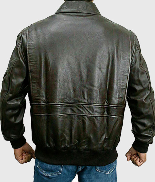 Darius Men's Dark Brown A-1 Bomber Leather Jacket - Dark Brown A-1 Bomber Leather Jacket for Men - Back View