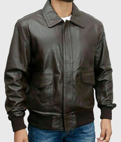 Darius Men's Dark Brown A-1 Bomber Leather Jacket - Dark Brown A-1 Bomber Leather Jacket for Men - Front View