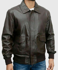 Darius Men's Dark Brown A-1 Bomber Leather Jacket - Dark Brown A-1 Bomber Leather Jacket for Men - Front View