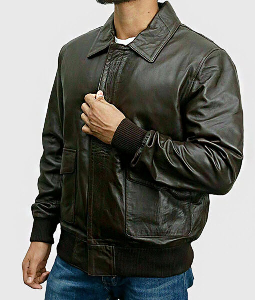 Darius Men's Dark Brown A-1 Bomber Leather Jacket - Dark Brown A-1 Bomber Leather Jacket for Men - Side View