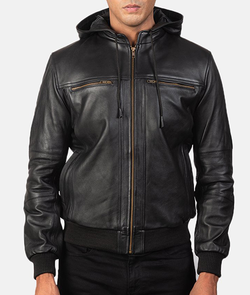 Eric Black Bomber Jacket with Removable Hood