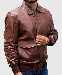 Hercules Men's Brown A-1 Bomber Leather Jacket - Brown A-1 Bomber Leather Jacket for Men - Side View