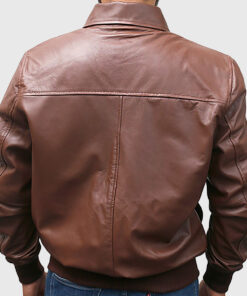 Hercules Men's Brown A-1 Bomber Leather Jacket - Brown A-1 Bomber Leather Jacket for Men - Back View