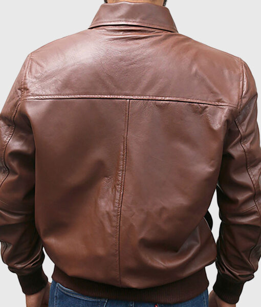 Hercules Men's Brown A-1 Bomber Leather Jacket - Brown A-1 Bomber Leather Jacket for Men - Back View