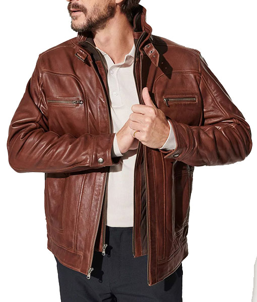 King Huston Brown Leather Moto Jacket