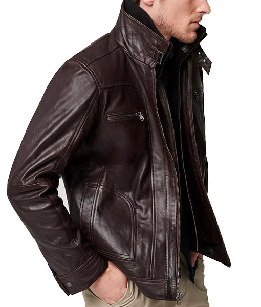 King Huston Dark Brown Leather Moto Jacket