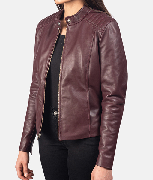 Kristi Maroon Leather Jacket