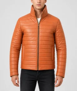 Lee Men's Brown Bomber Leather Jacket-Front