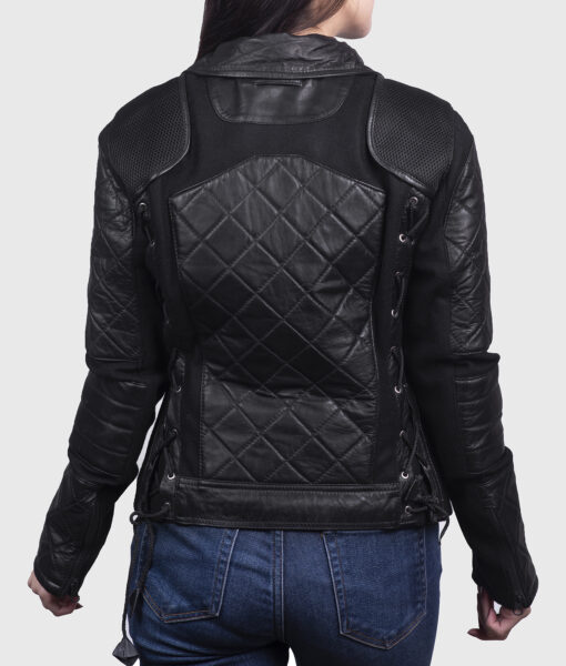 Lois Women's Black Leather Biker Jacket - Black Leather Biker Jacket for Women - Back View