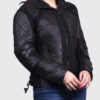 Lois Women's Black Leather Biker Jacket - Black Leather Biker Jacket for Women - Front Close View