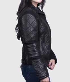 Lois Women's Black Leather Biker Jacket - Black Leather Biker Jacket for Women - Side View