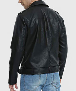Lyndon Men's Black Leather Biker Jacket - Black Leather Biker Jacket for Men - Back View