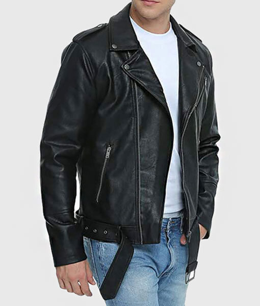 Lyndon Men's Black Leather Biker Jacket - Black Leather Biker Jacket for Men - Side View