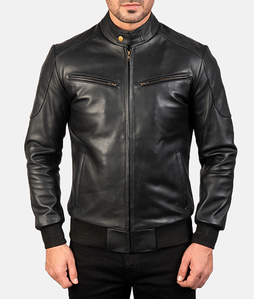 Mason Black Leather Bomber Jacket