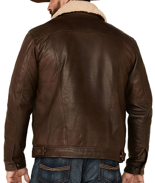Men's Brown Shearling Collar Leather Jacket