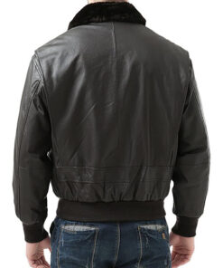 Men's Navy Leather Bomber Jacket