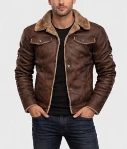 Nathan Men's Distressed Brown G-1 Bomber Leather Jacket-Front
