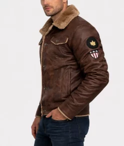 Nathan Men's Distressed Brown G-1 Bomber Leather Jacket-Side