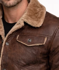 Nathan Men's Distressed Brown G-1 Bomber Leather Jacket-Zoom