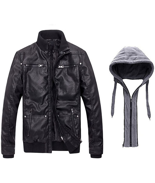 Patrick Black Leather Hooded Jacket
