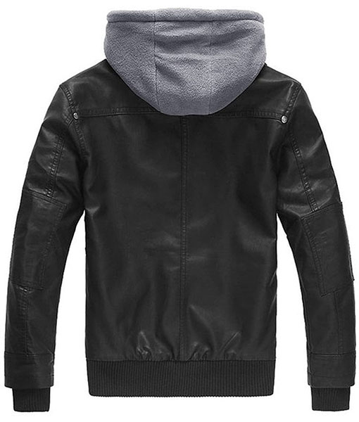 Patrick Black Leather Hooded Jacket