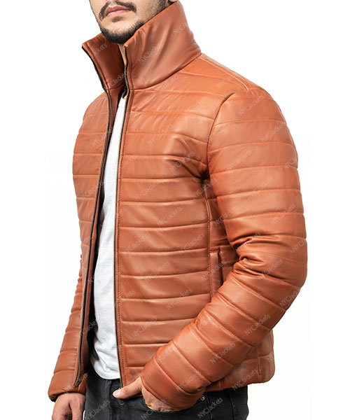 Rob Brown Leather Puffer Jacket