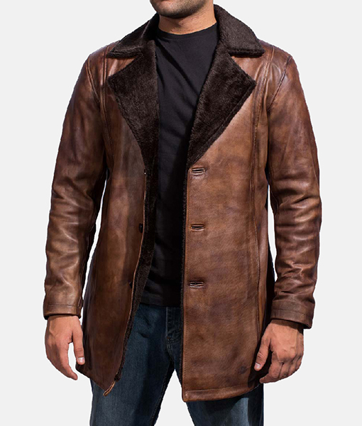 Ryan Distressed Brown Leather Fur Coat