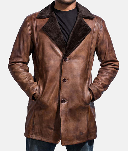 Ryan Distressed Brown Leather Fur Coat