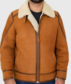 Tejan Men's Brown B-3 Bomber Leather Jacket - Brown B-3 Bomber Leather Jacket for Men - Front View