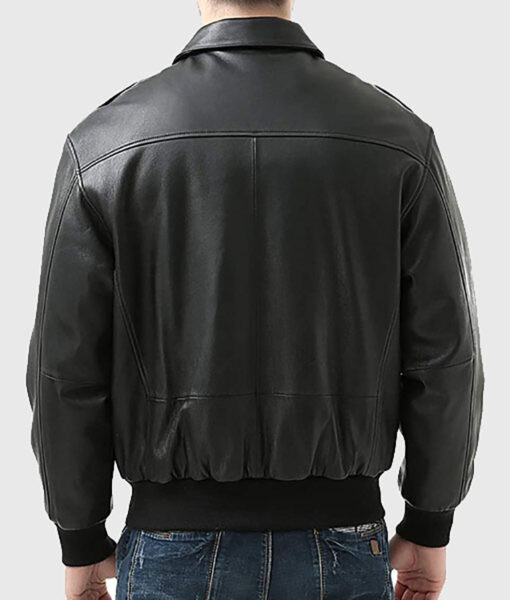Trump Men's Black A-1 Bomber Leather Jacket - Black A-1 Bomber Leather Jacket for Men - Back View