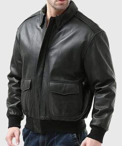 Trump Men's Black A-1 Bomber Leather Jacket - Black A-1 Bomber Leather Jacket for Men - Side View