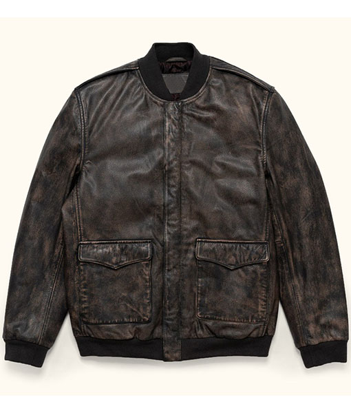 Zack Distressed Leather Bomber Jacket