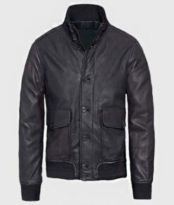 Zeus Men's Black A-1 Bomber Leather Jacket - Black A-1 Bomber Leather Jacket for Men - Without Model View