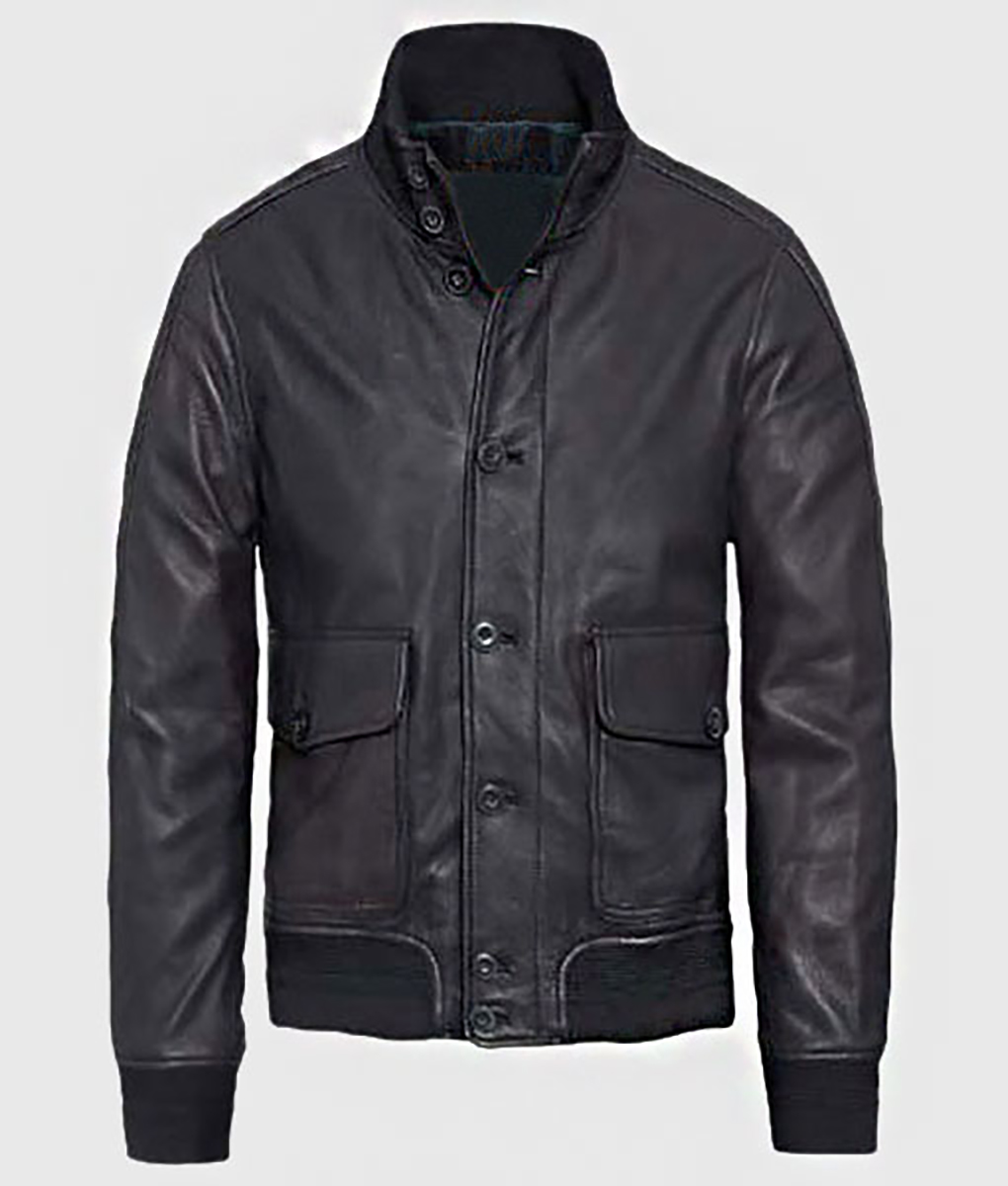 Zeus Men's Black A-1 Bomber Leather Jacket - Black A-1 Bomber Leather Jacket for Men - Without Model View