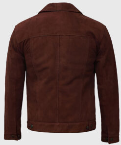 Alec Men's Dark Brown Suede Leather Trucker Jacket - Dark Brown Suede Leather Trucker Jacket for Men - Back View