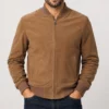 Chris Men's Brown Bomber Suede Jacket-Front